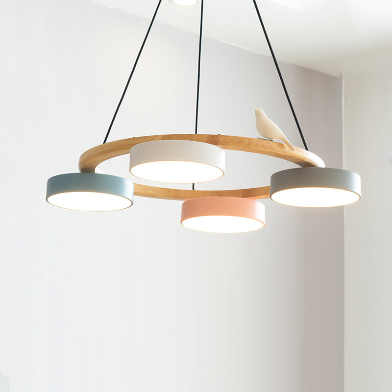 Ronde hanglamp met vogels en ronde modules