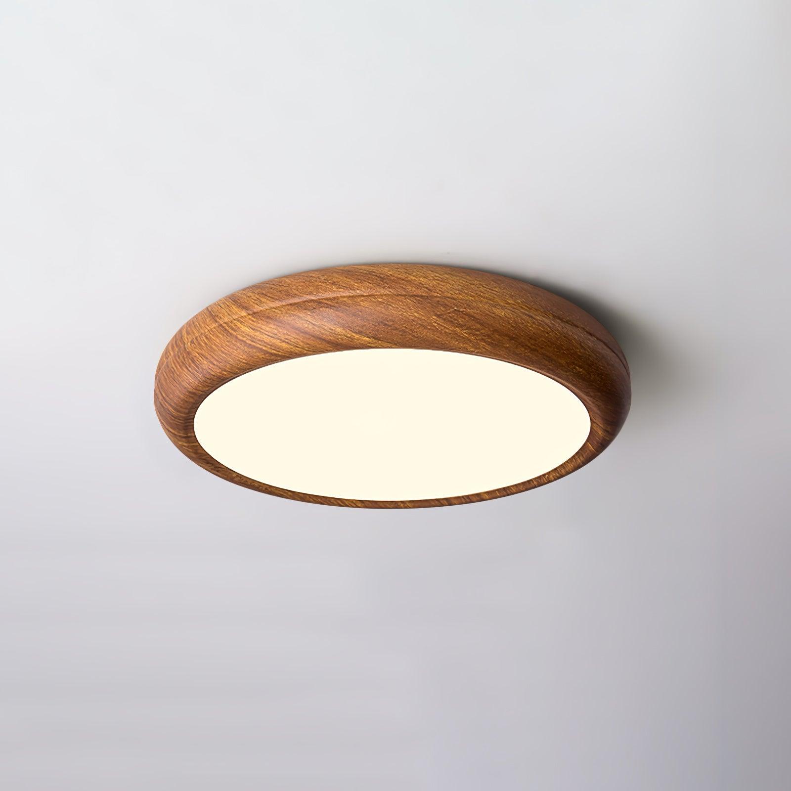Ronde plafondlamp met behuizing in houtstructuur