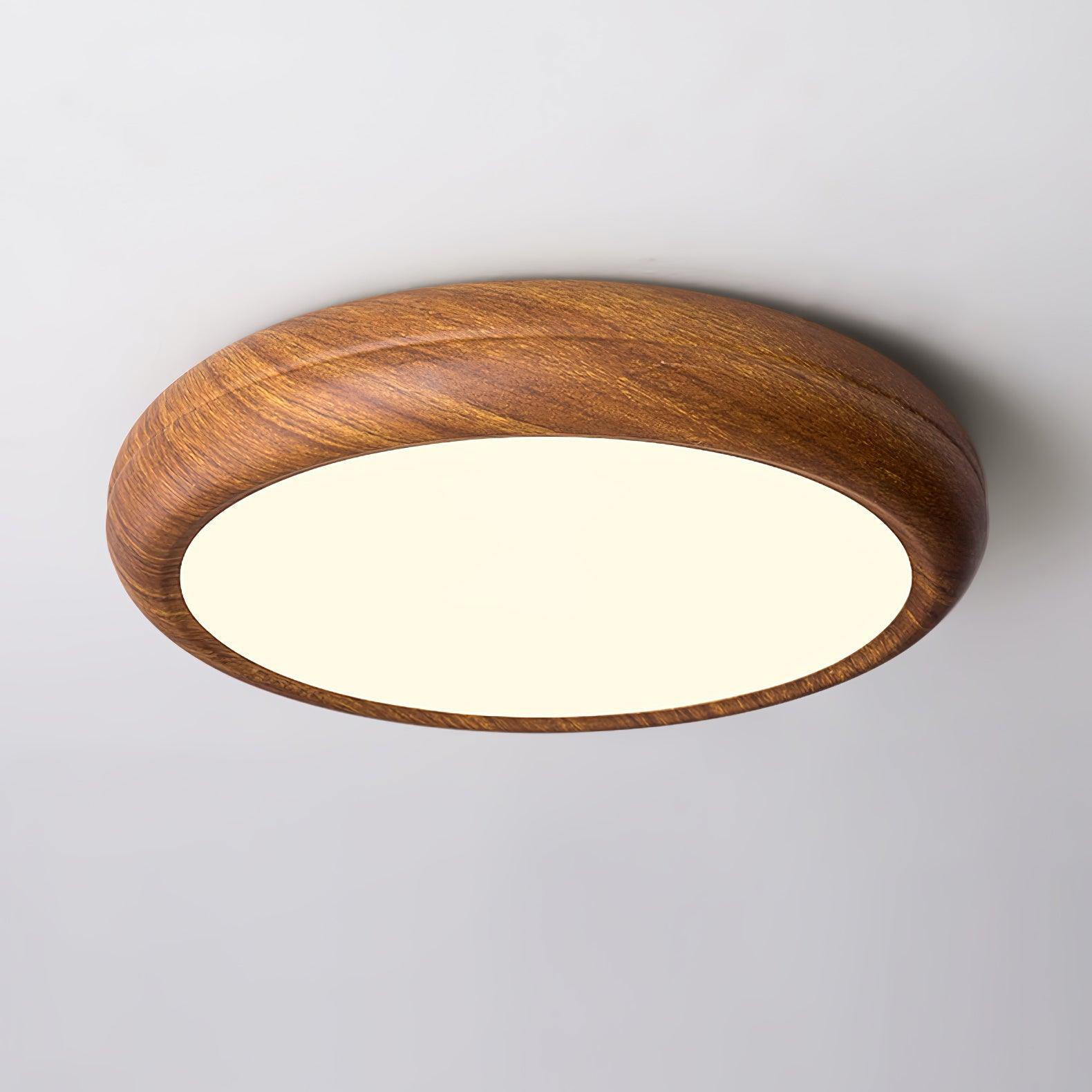 Ronde plafondlamp met behuizing in houtstructuur