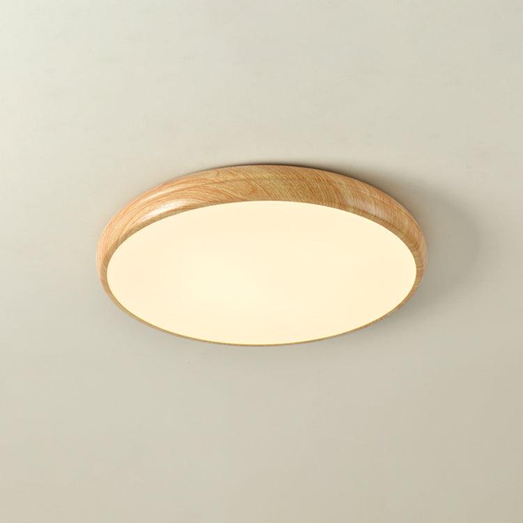 Ronde plafondlamp met behuizing in houtstructuur