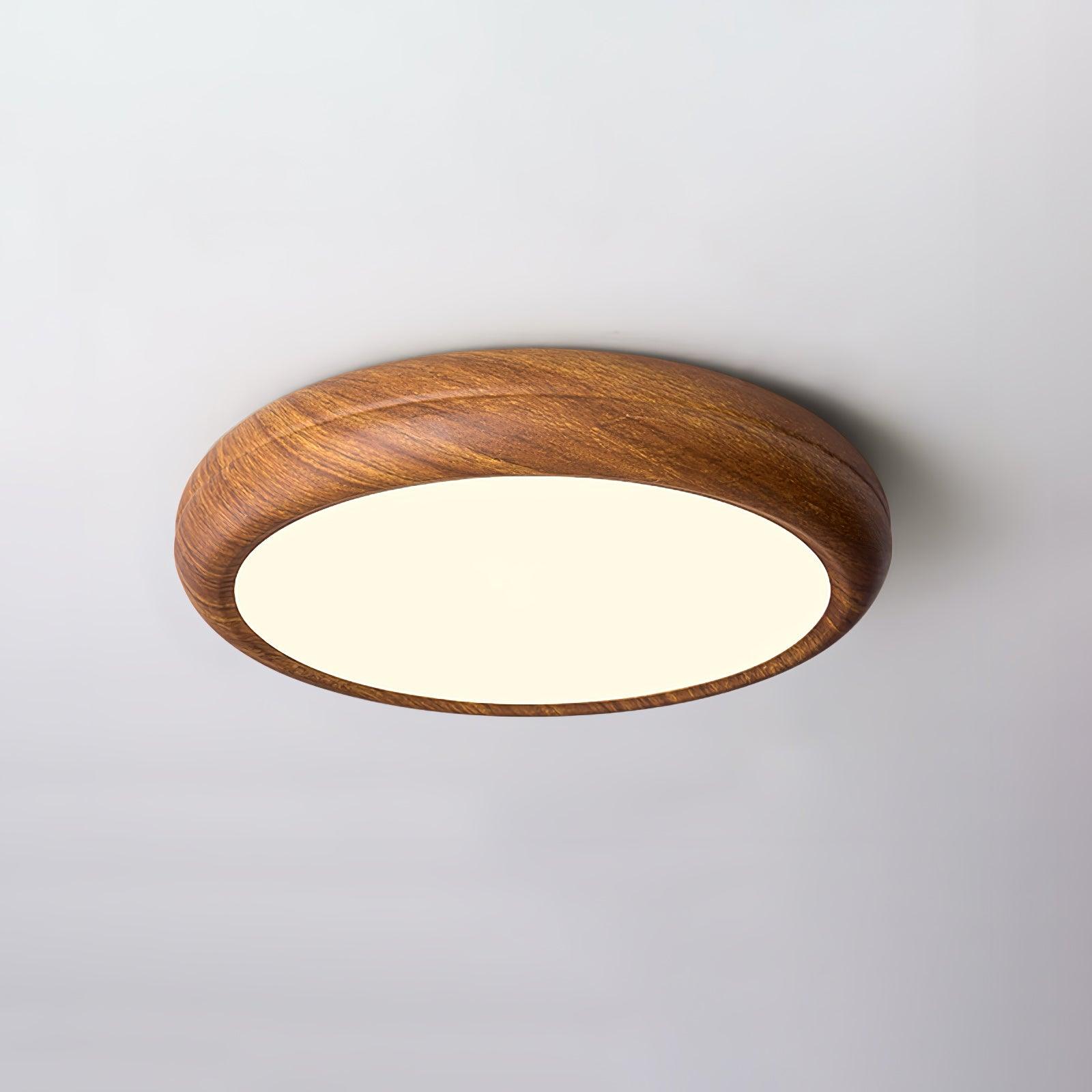 Ronde plafondlamp met behuizing in houtstructuur