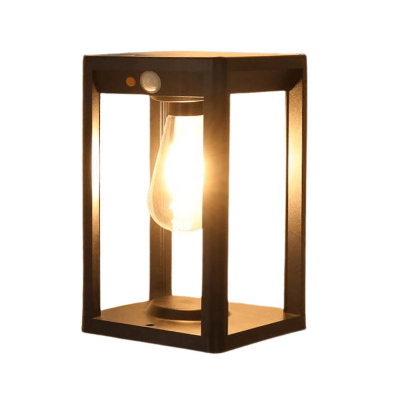 Lampe de poteau extérieure avec cadre rectangulaire ouvert et ampoule