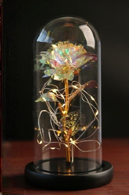 Lampe de table LED Rose sous cloche en verre