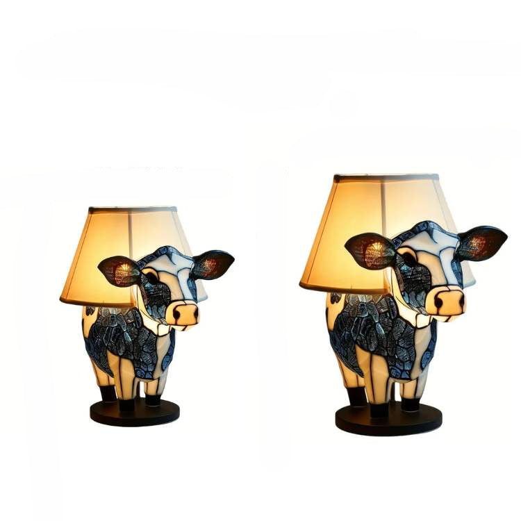 Lampe de table en forme de vache avec abat-jour en tissu
