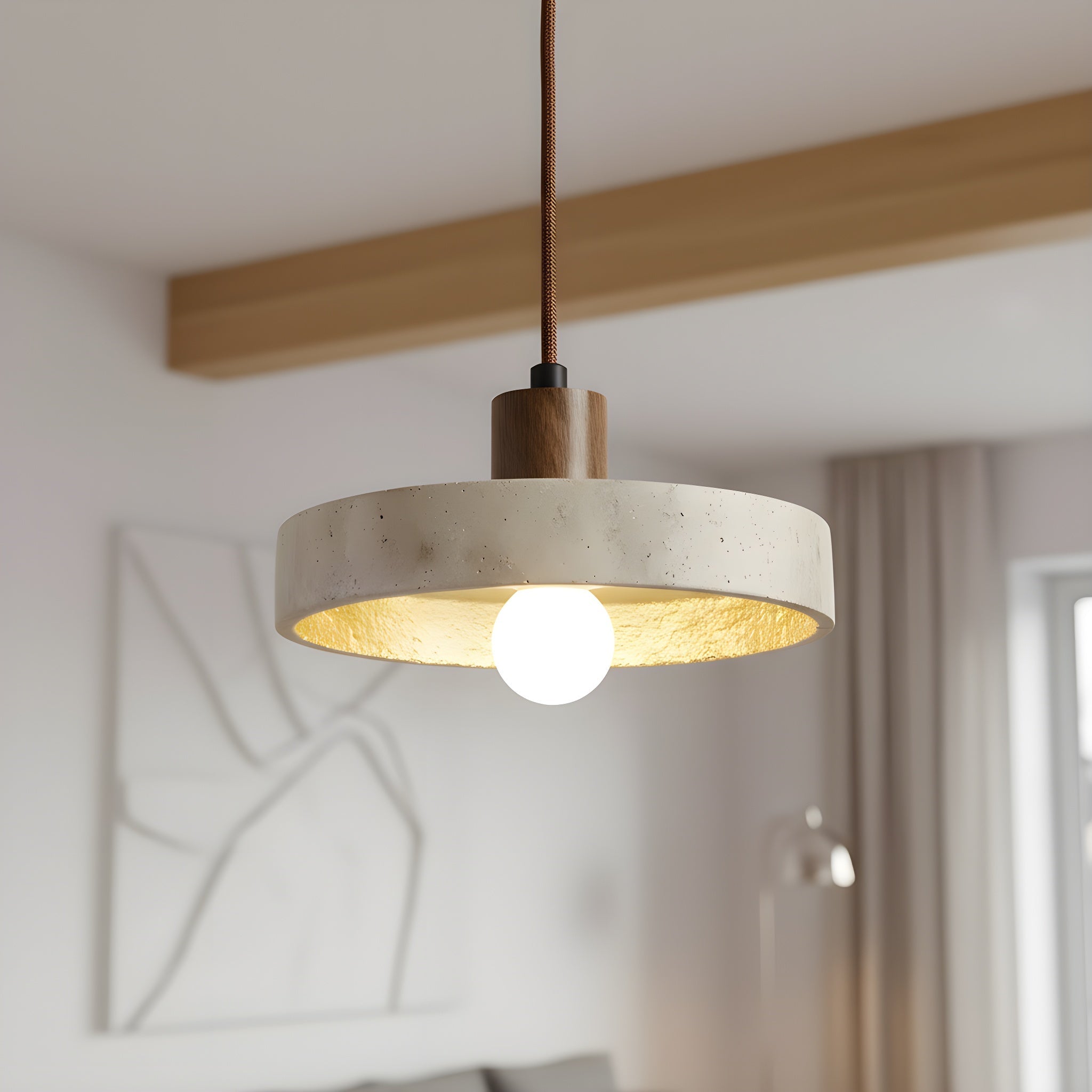 Naturalna lampa wisząca Bauhaus z trawertynu