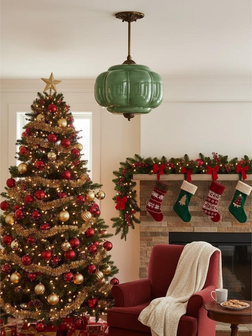 Lampa wisząca w kształcie dyni w stylu vintage, półpłaska, szklana