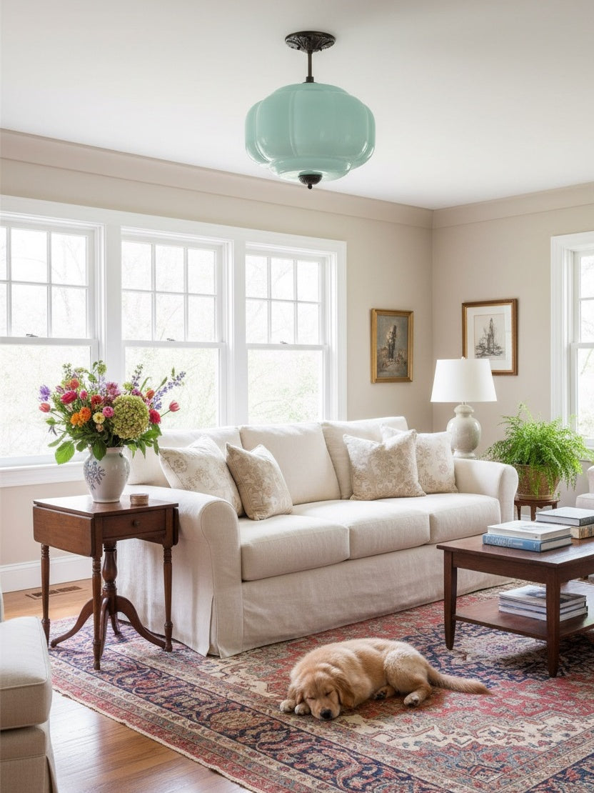 Lampa wisząca w kształcie dyni w stylu vintage, półpłaska, szklana