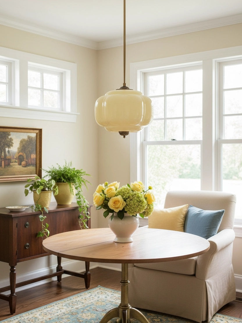 Lampa wisząca w kształcie dyni w stylu vintage, półpłaska, szklana