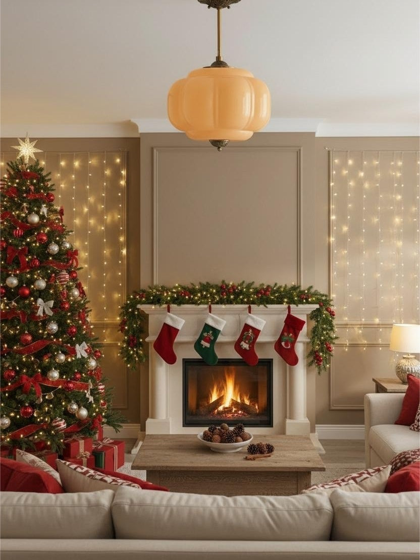 Lampa wisząca w kształcie dyni w stylu vintage, półpłaska, szklana