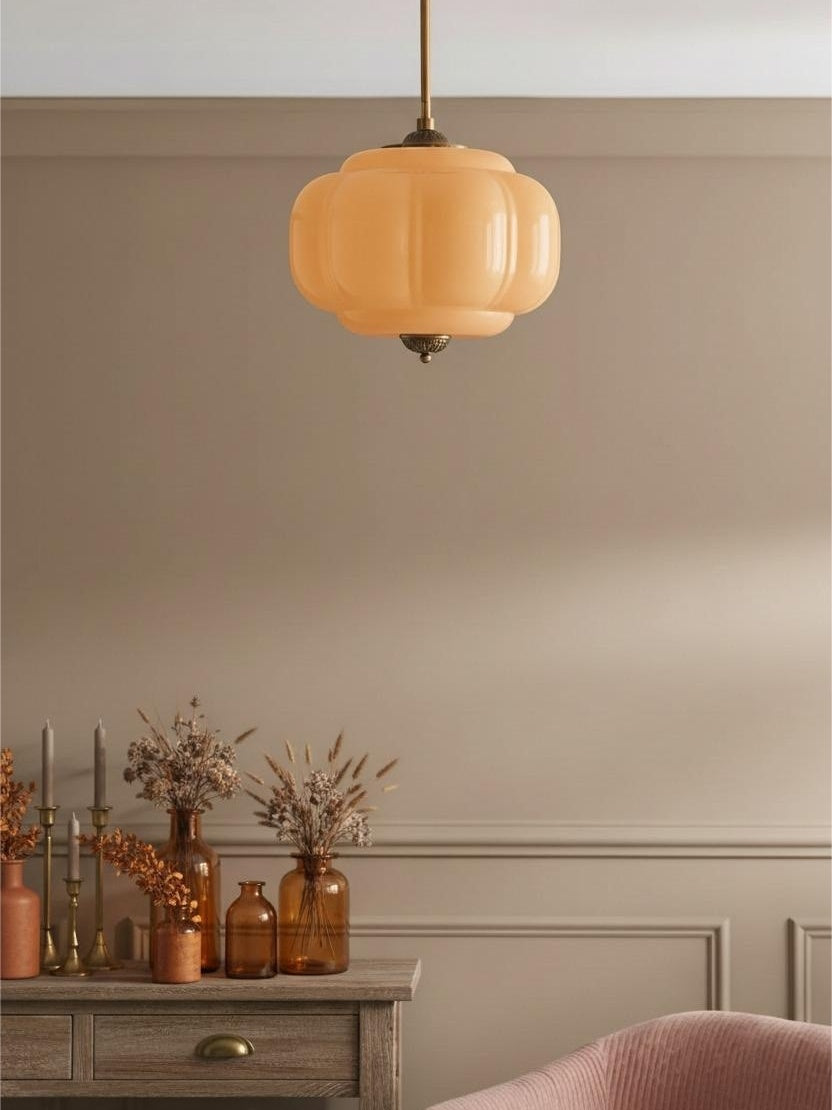 Lampa wisząca w kształcie dyni w stylu vintage, półpłaska, szklana