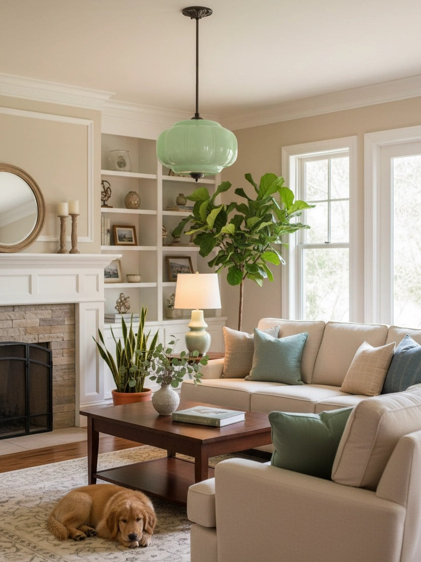 Lampa wisząca w kształcie dyni w stylu vintage, półpłaska, szklana