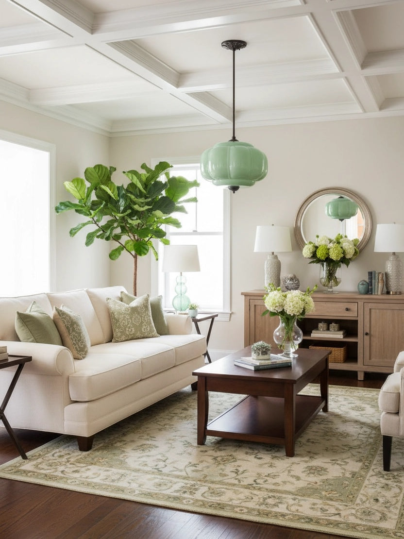 Lampa wisząca w kształcie dyni w stylu vintage, półpłaska, szklana