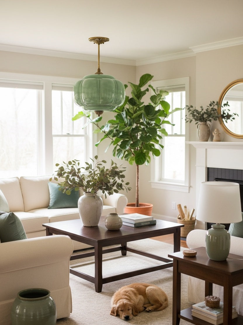 Lampa wisząca w kształcie dyni w stylu vintage, półpłaska, szklana