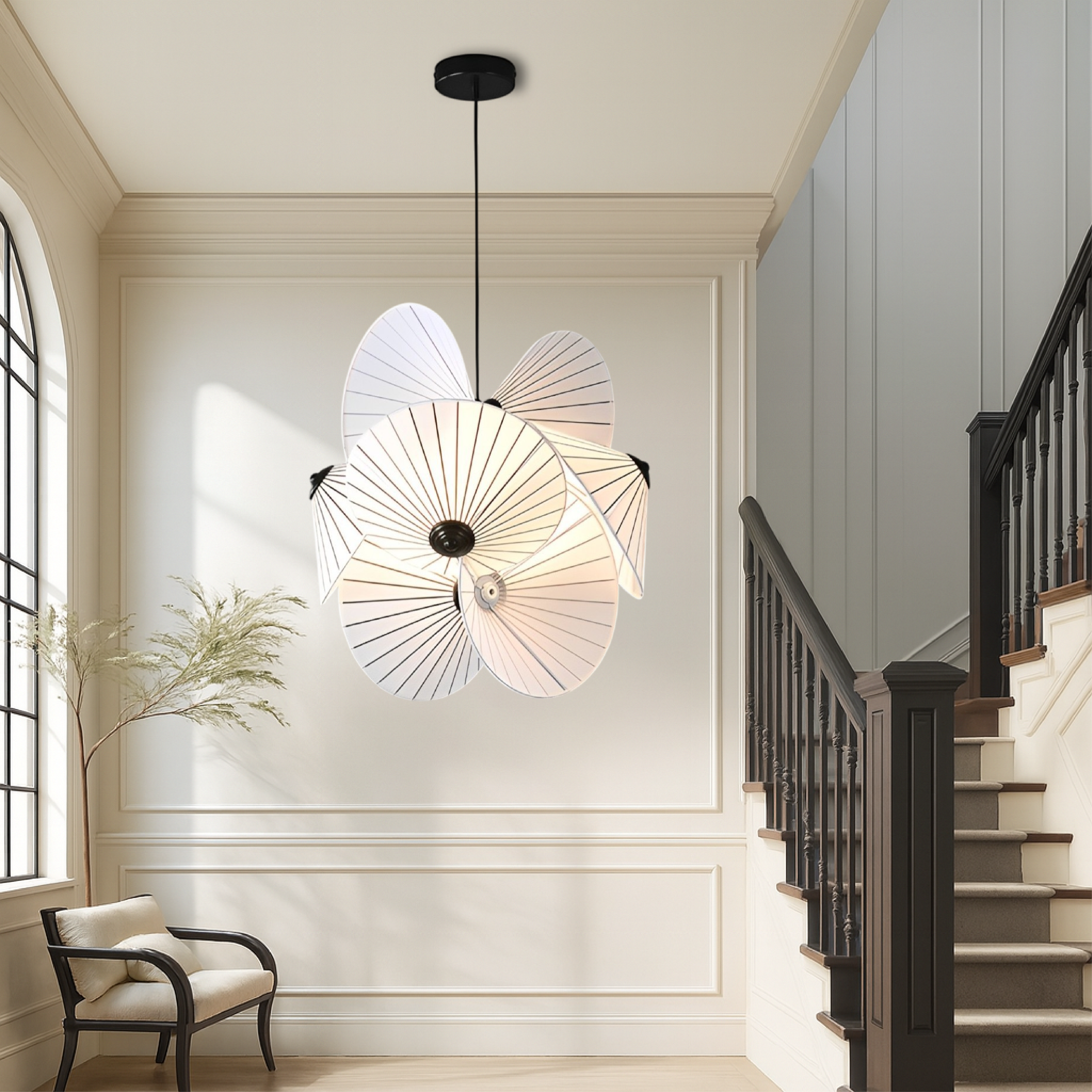 Lampa wisząca w kształcie spodka z bambusa