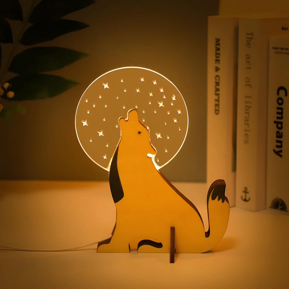 Lampe de table en bois nordique à LED en forme d'animaux
