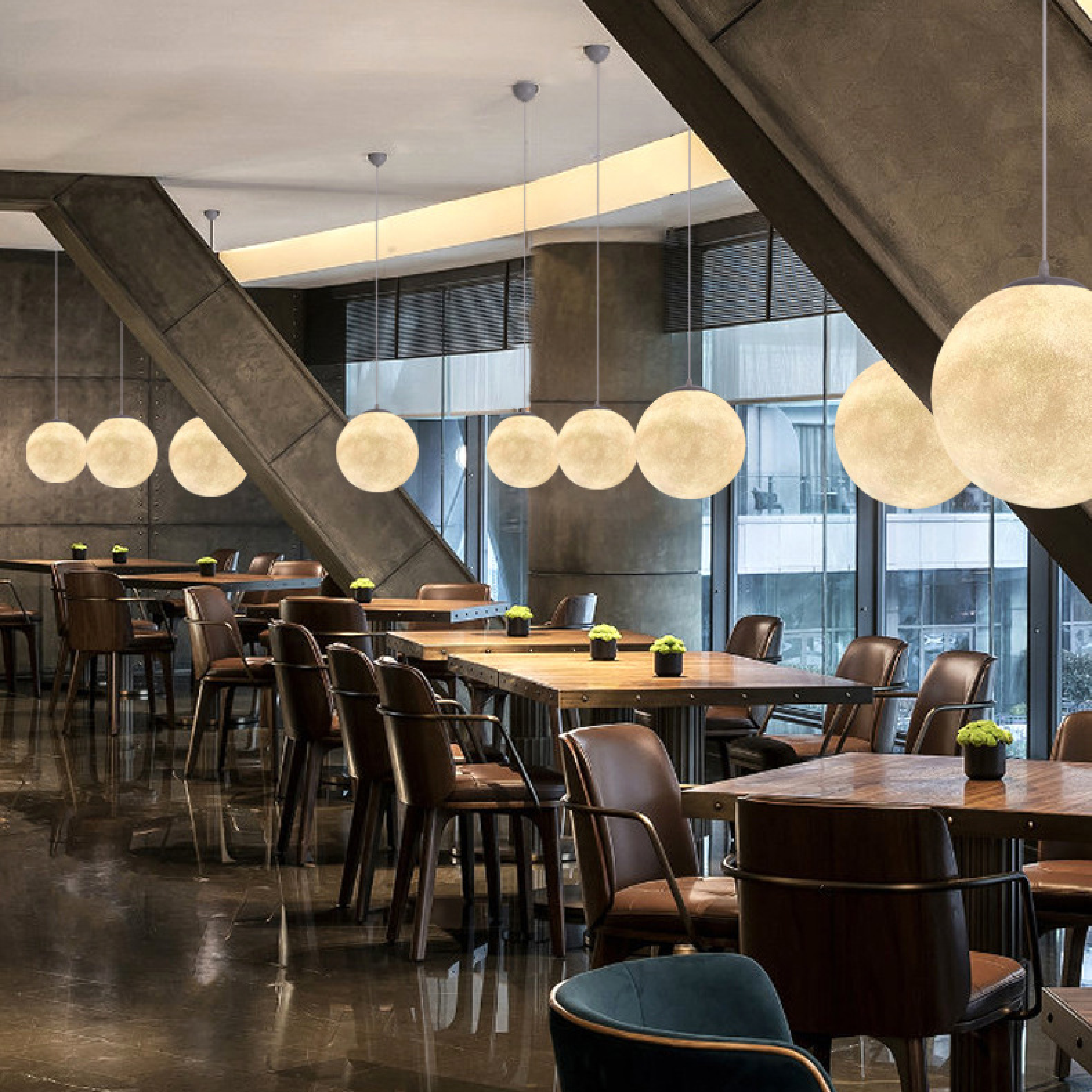 Wisząca Lampa Kula z Efektem Księżyca