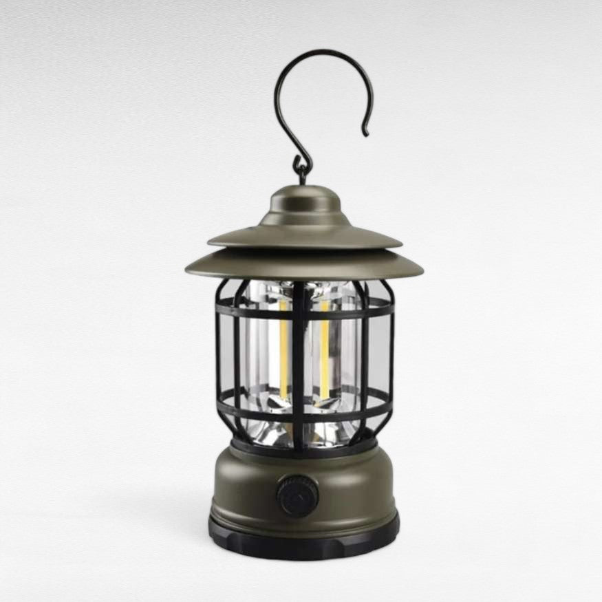 Draagbare lantaarn met handvat en metalen frame