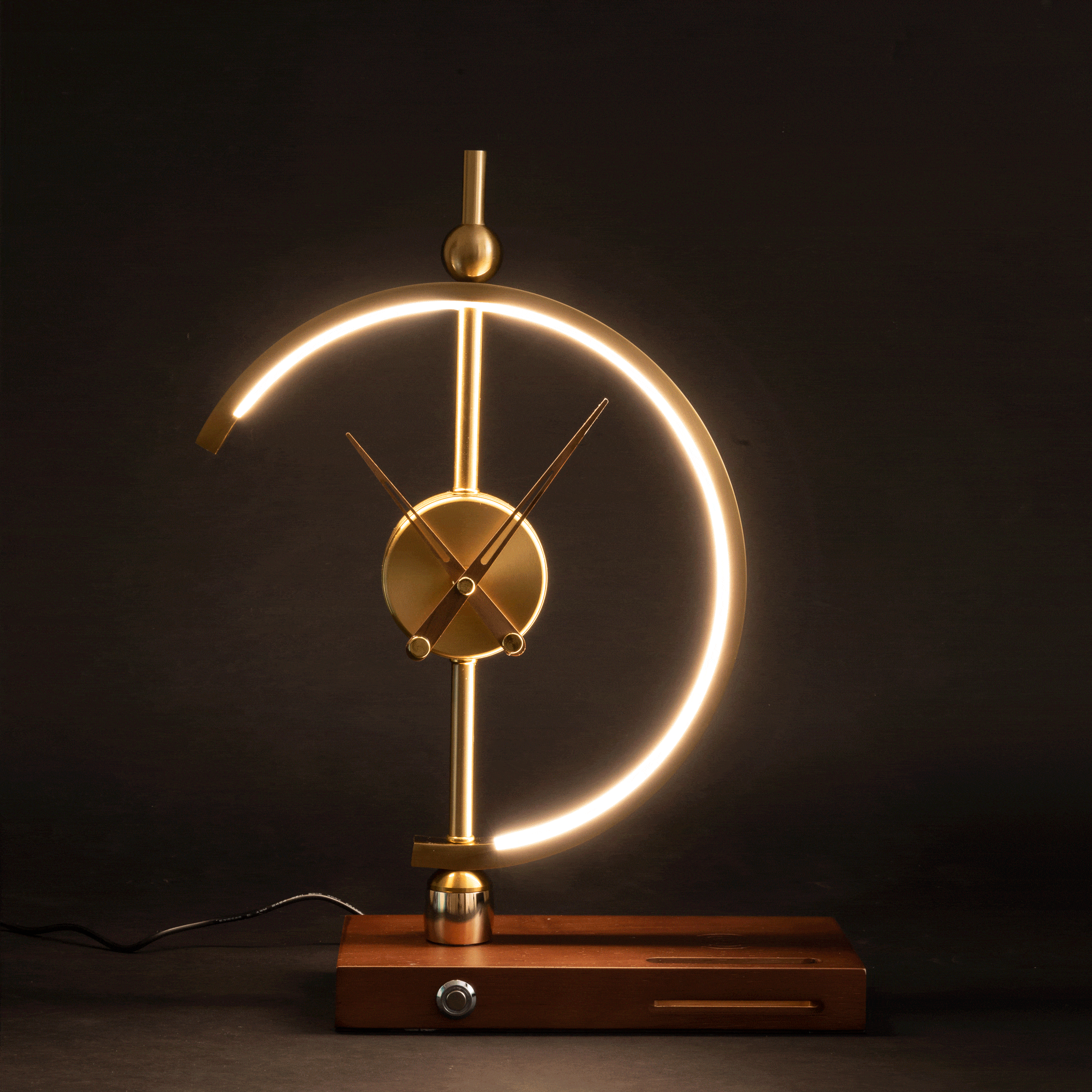 Lampe de table avec cadre lumineux rond et cadran d'horloge