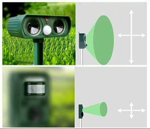 Solar animal repeller with motion sensor and ultrasonic waves
