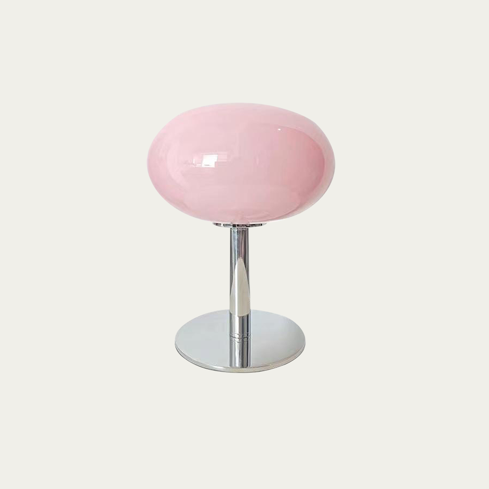 Lampe de table en verre Bauhaus avec abat-jour rose