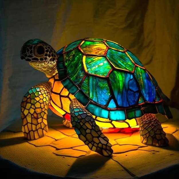 Lampe de table en forme de tortue avec carapace semi-transparente
