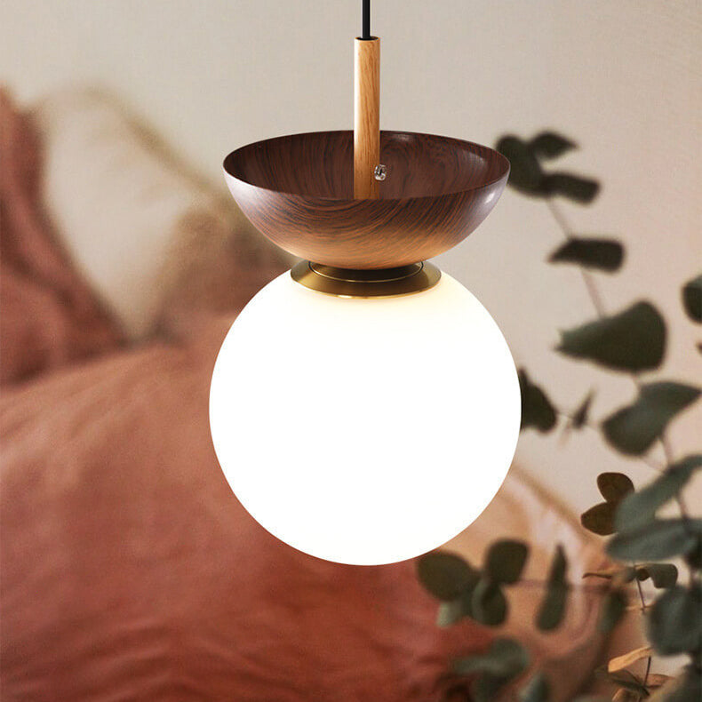 Lampe de plafond en bois et verre en forme de boule