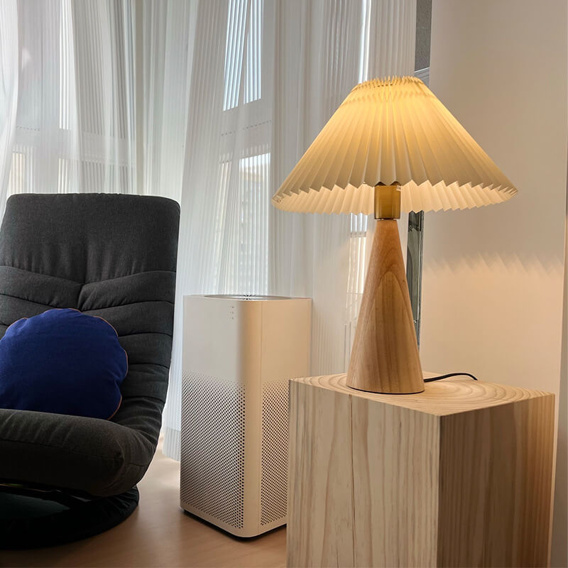 Lampe de table LED japonaise minimaliste avec abat-jour plissé