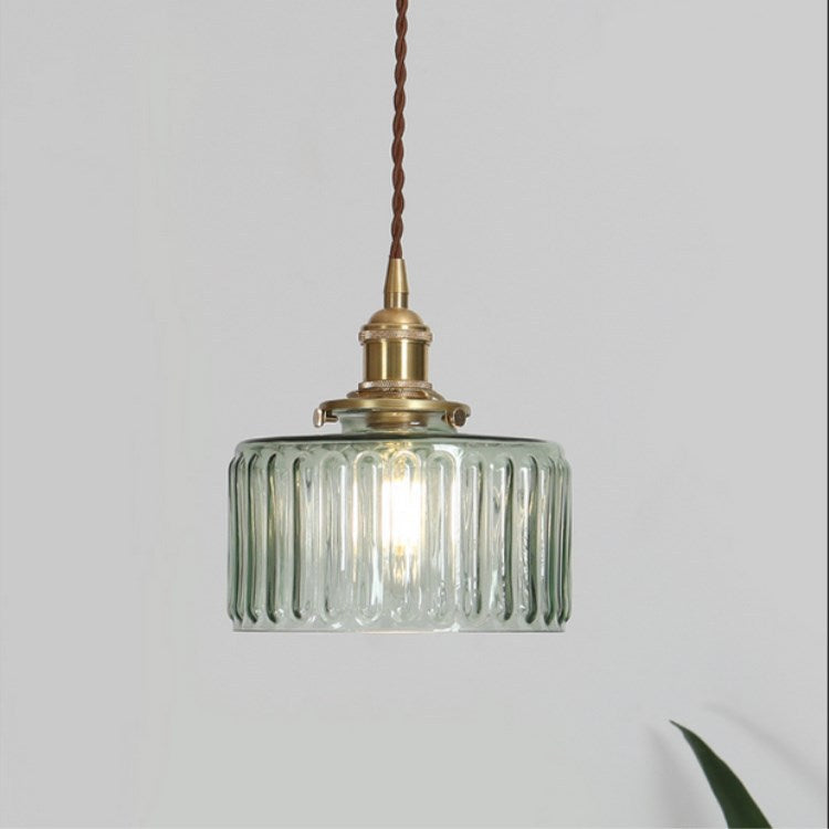 Japanse hanglamp van groen glas en messing