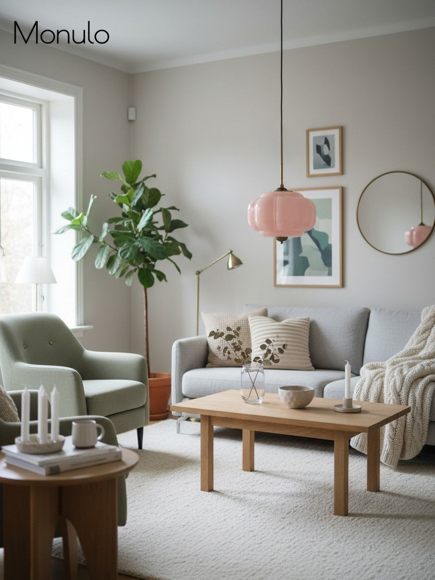 Lampa wisząca w kształcie dyni w stylu vintage, półpłaska, szklana