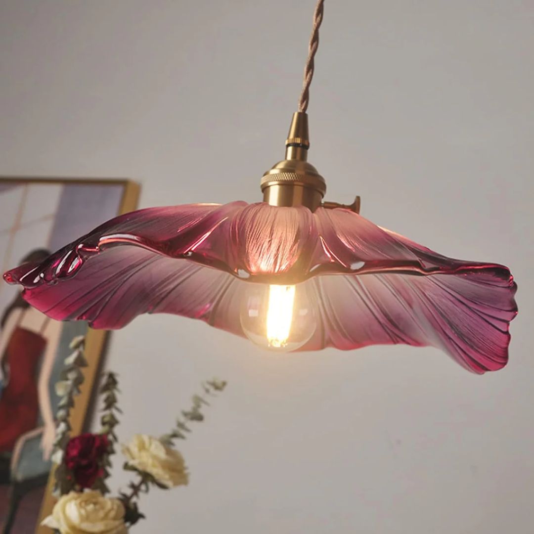Hangende bloemenlamp van sierglas