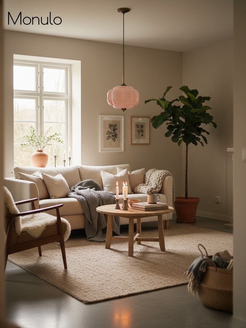 Lampa wisząca w kształcie dyni w stylu vintage, półpłaska, szklana