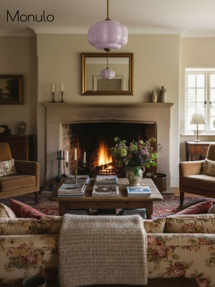 Lampa wisząca w kształcie dyni w stylu vintage, półpłaska, szklana