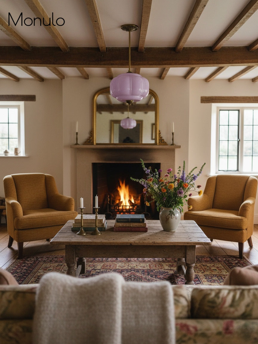 Lampa wisząca w kształcie dyni w stylu vintage, półpłaska, szklana