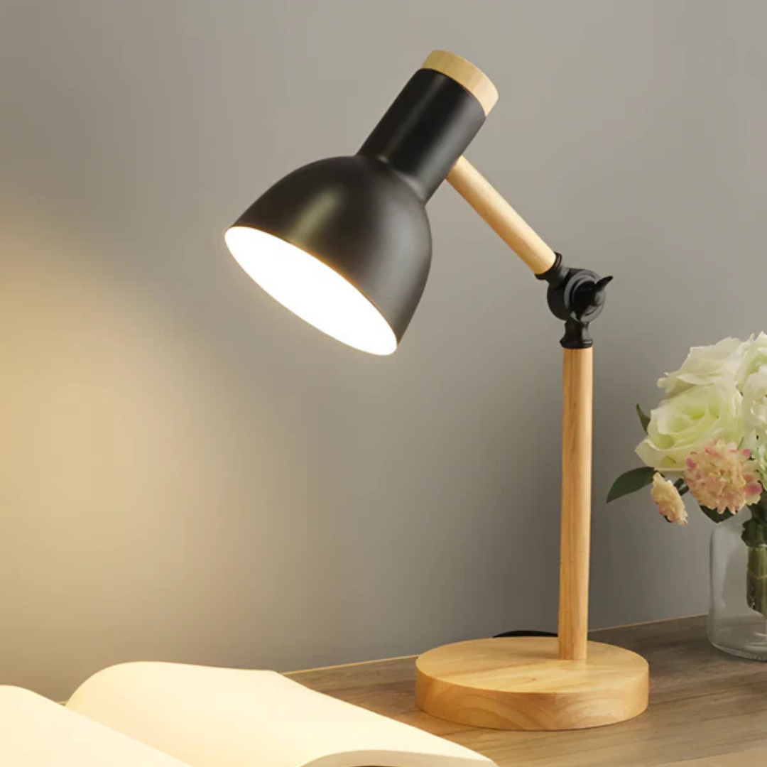 Lampe de table LED moderne réglable en bois et métal