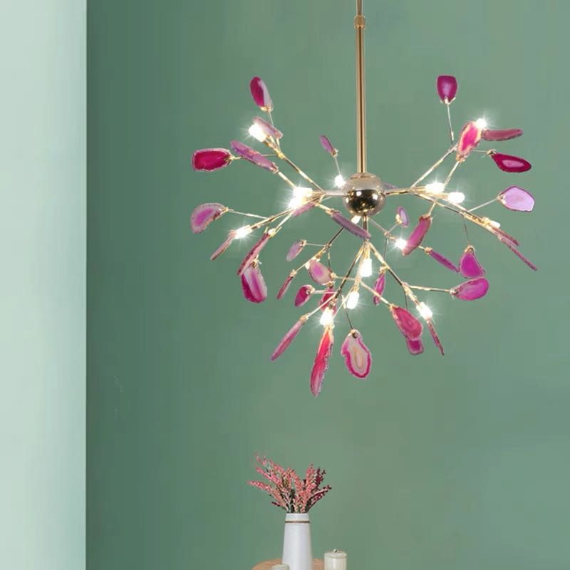 Lustre à bras ramifiés avec éléments colorés