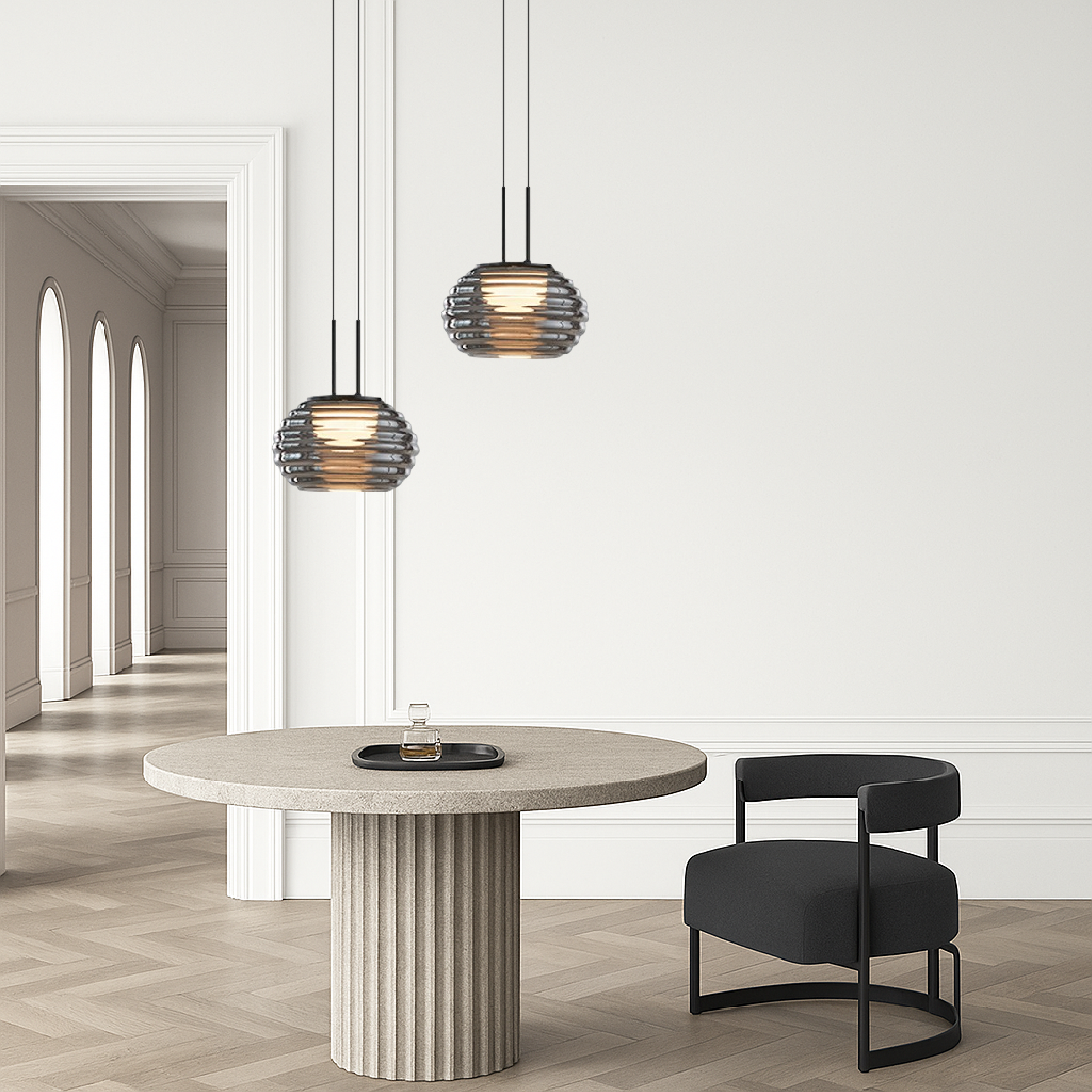 Klasyczny design lampy wiszącej nad wyspę kuchenną