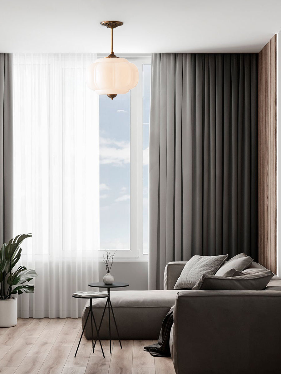 Lampa wisząca w kształcie dyni w stylu vintage, półpłaska, szklana