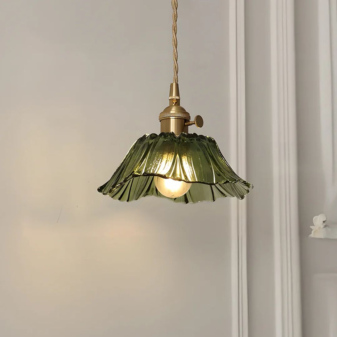 Hangende bloemenlamp van sierglas