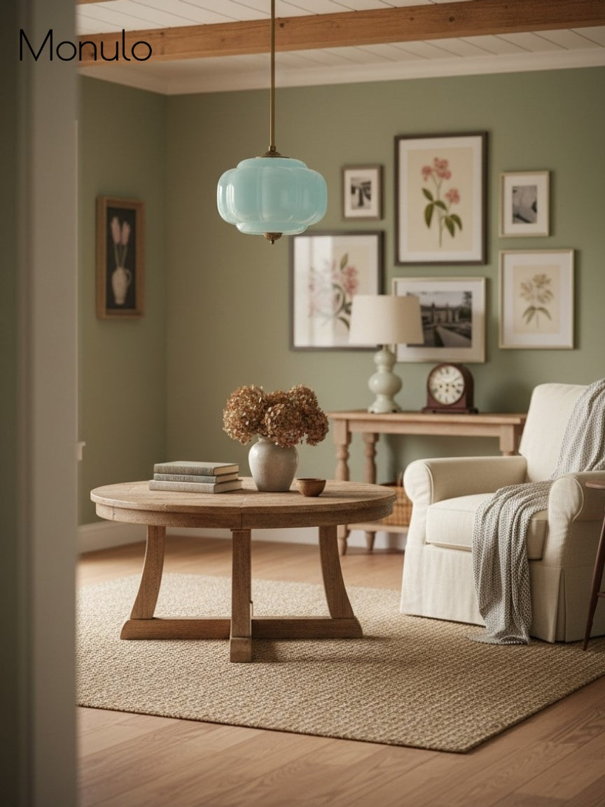 Lampa wisząca w kształcie dyni w stylu vintage, półpłaska, szklana