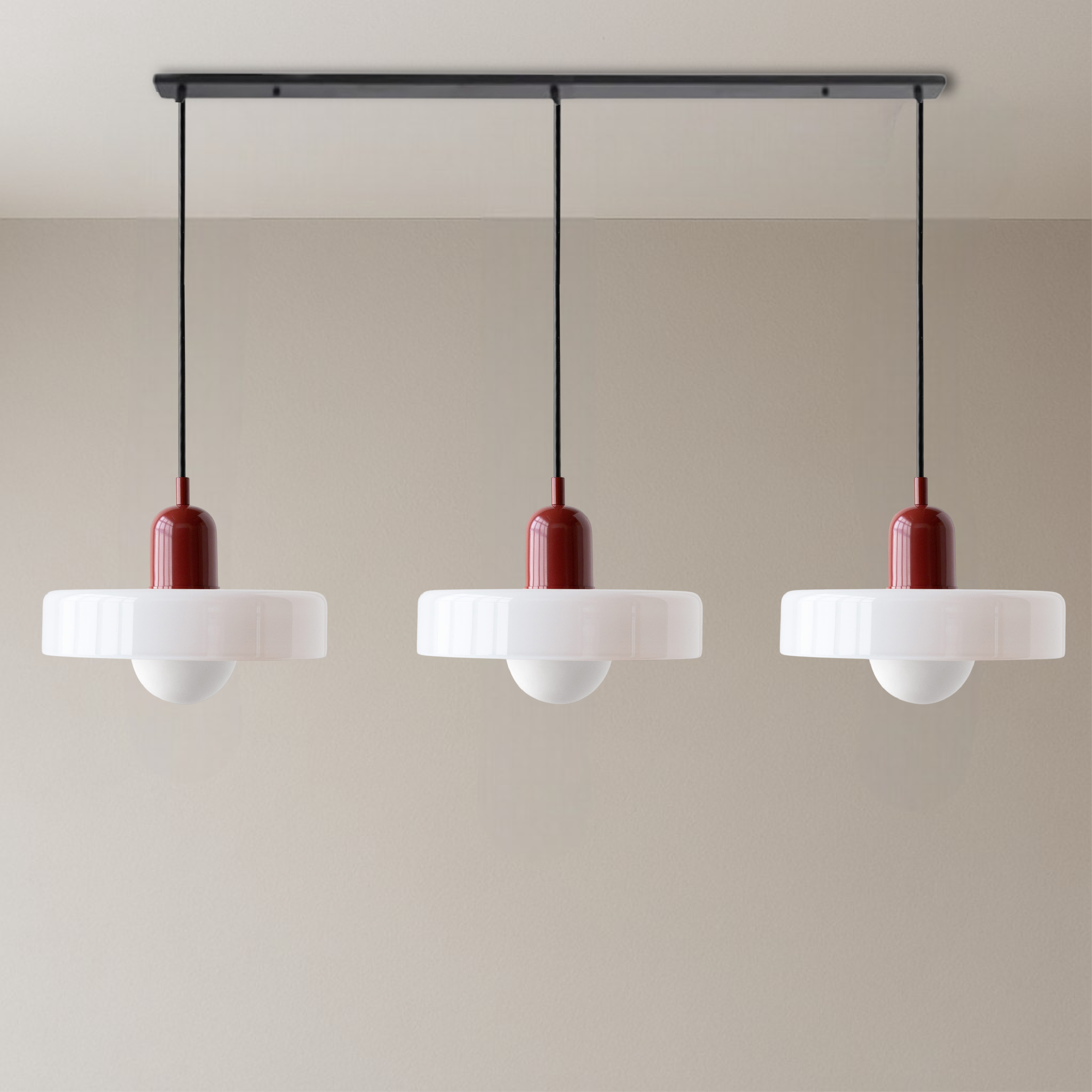 3-głowicowa lampa wisząca Bauhaus ze szkła kolorowego
