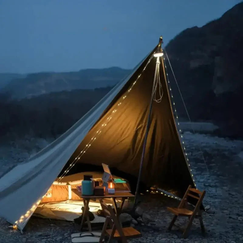 Lampe ronde portative avec chaîne lumineuse rétractable