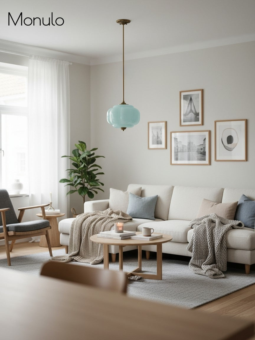 Lampa wisząca w kształcie dyni w stylu vintage, półpłaska, szklana