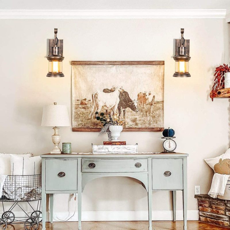 Lampe murale intérieure de style ancien avec poignée et abat-jour en verre