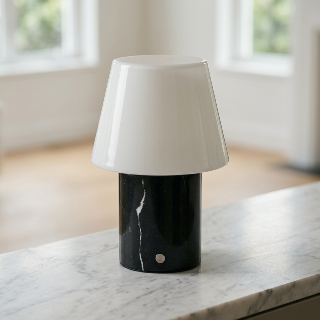 Hooch – Designerska bezprzewodowa lampa stołowa z marmuru Nero Marquina