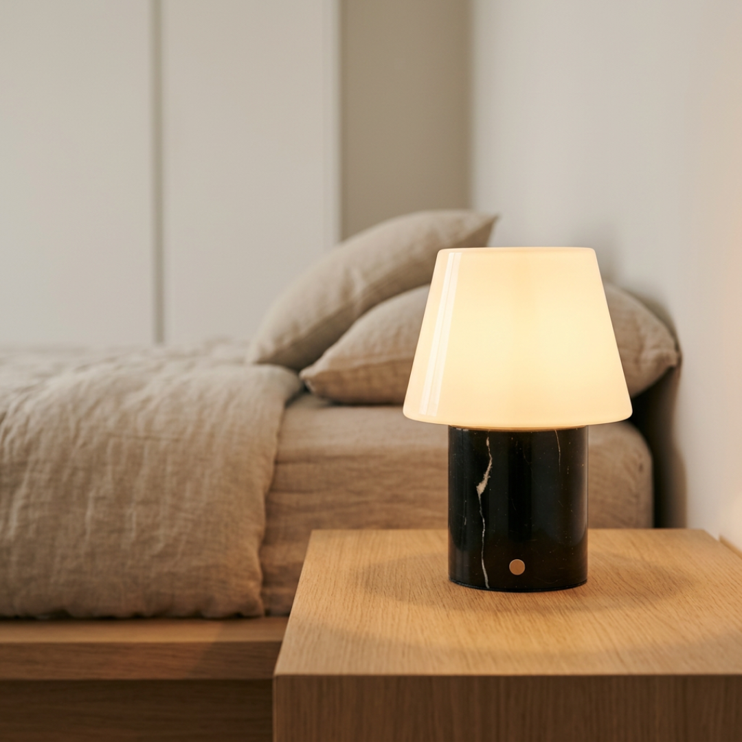 Hooch – Designerska bezprzewodowa lampa stołowa z marmuru Nero Marquina