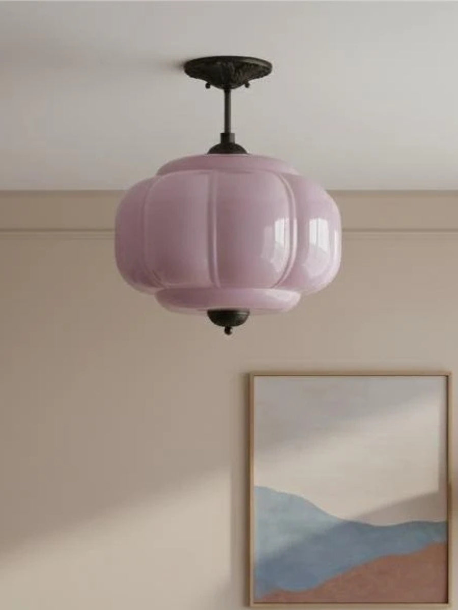 Lampa wisząca w kształcie dyni w stylu vintage, półpłaska, szklana