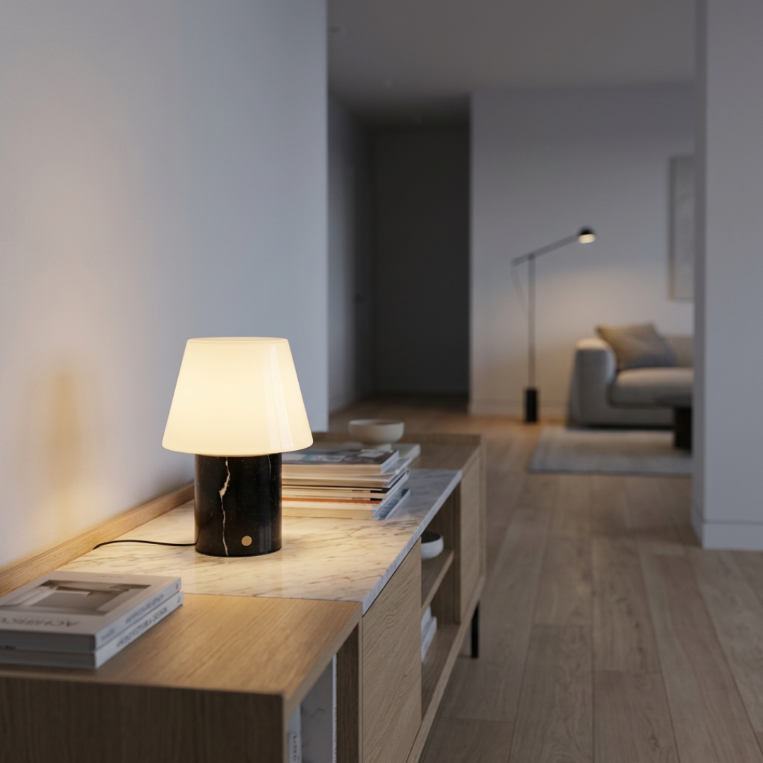 Hooch – Designerska bezprzewodowa lampa stołowa z marmuru Nero Marquina