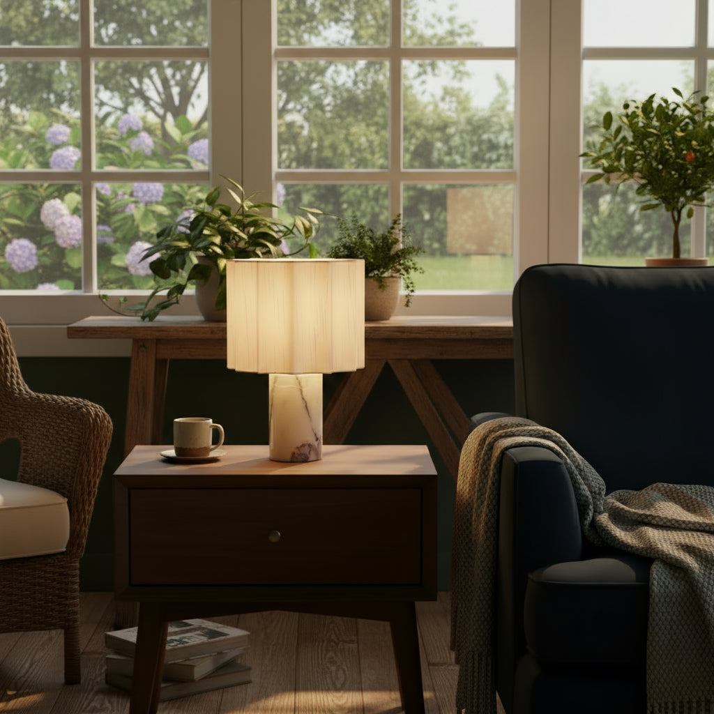 Minimalistyczna marmurowa lampa stołowa