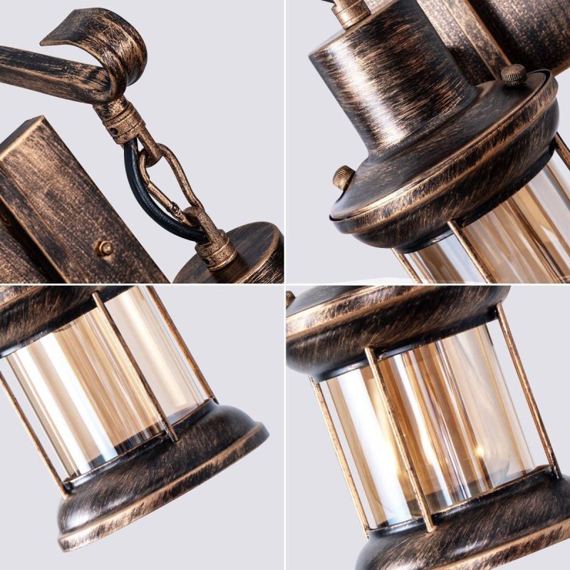 Binnenmuurlamp in retrostijl met houder en glazen kap