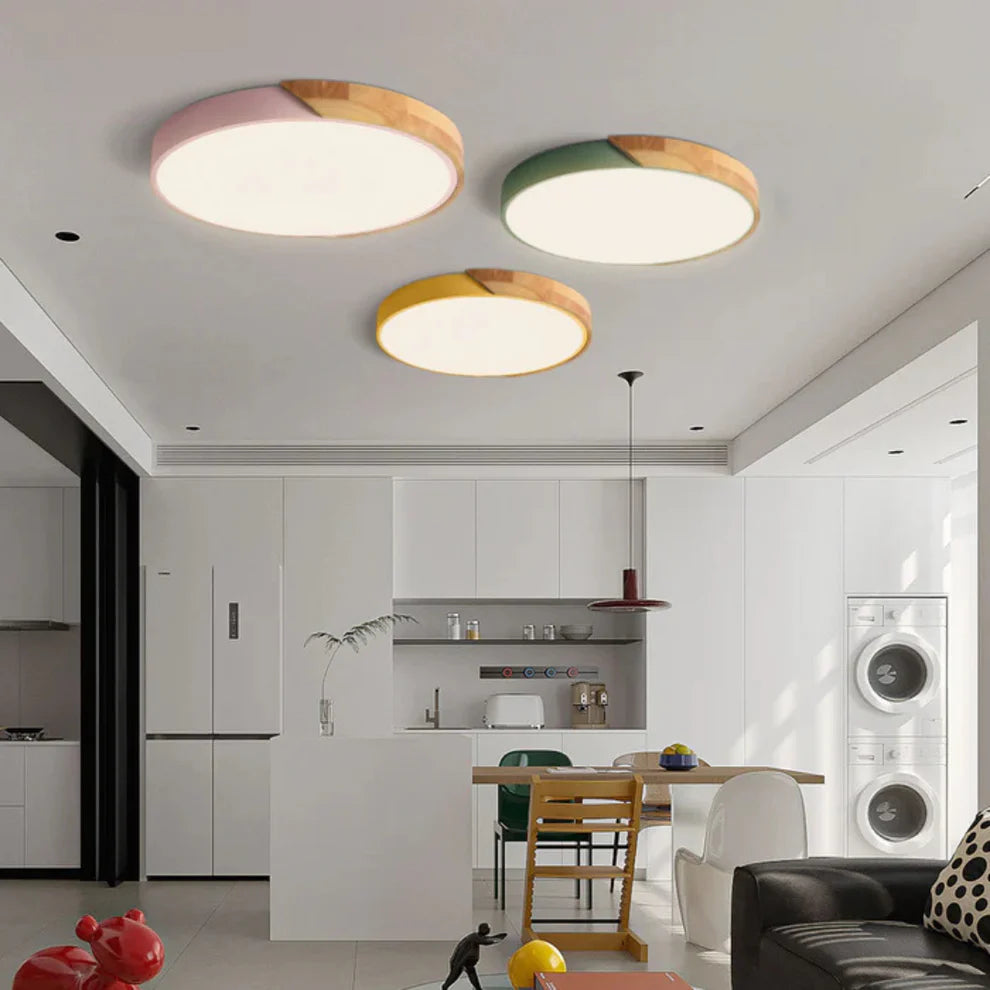 Scandinavische houten ronde LED plafondlamp